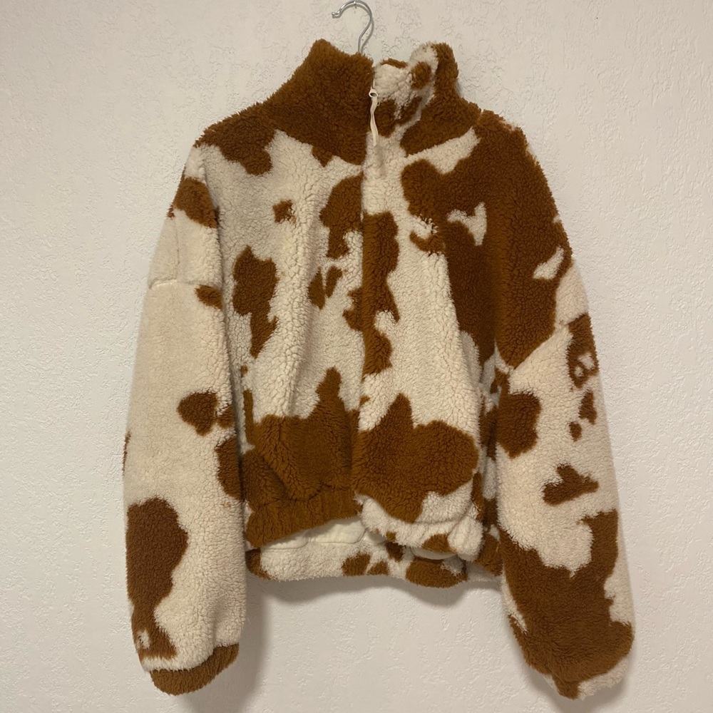 Urban Outfitters brown Cow print Sherpa jacket